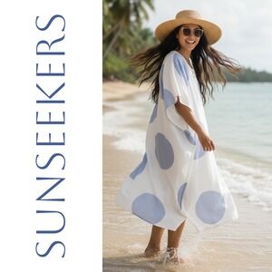 Sunseekers NWT Vivian Kaftan Relaxed Midi Cover Up Linen Resortwear Luxe, S